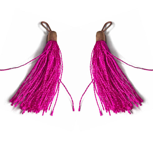 Rani Pink Color Thread Tassels With Metal Hanging Set Of 20